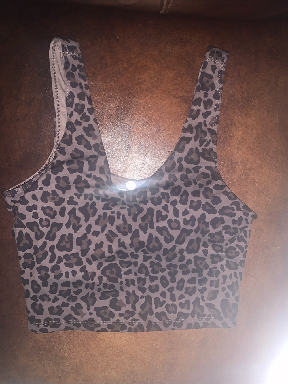 Yogalicious. Leopard Print Crop Tank Top - Gray and Black